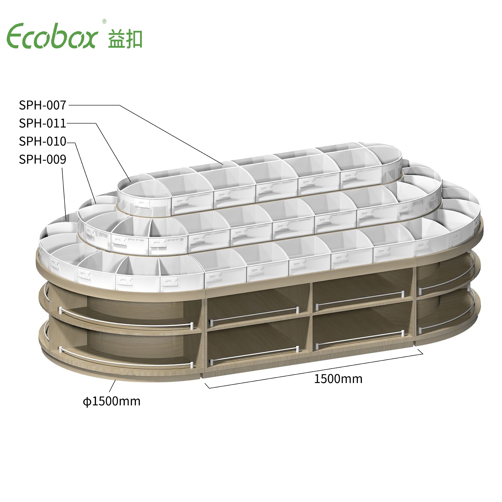 Estante redondo de la serie Ecobox G001 con exhibidores de alimentos a granel de supermercado de contenedores a granel Ecobox