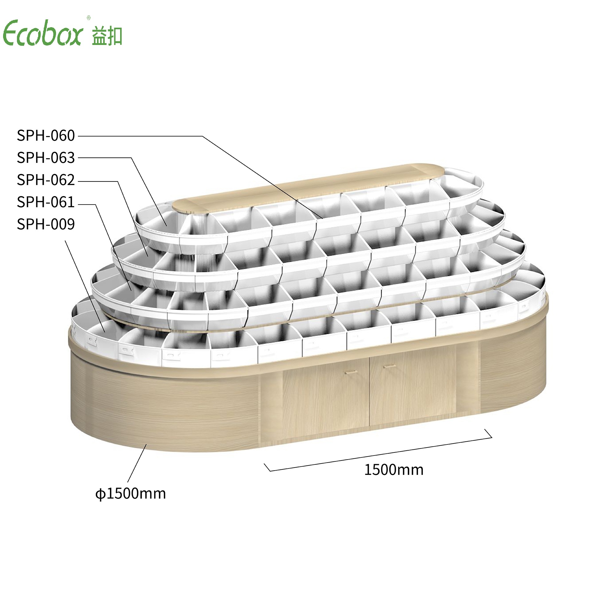 Estante redondo de la serie Ecobox G008 con exhibidores de alimentos a granel de supermercado de contenedores a granel Ecobox