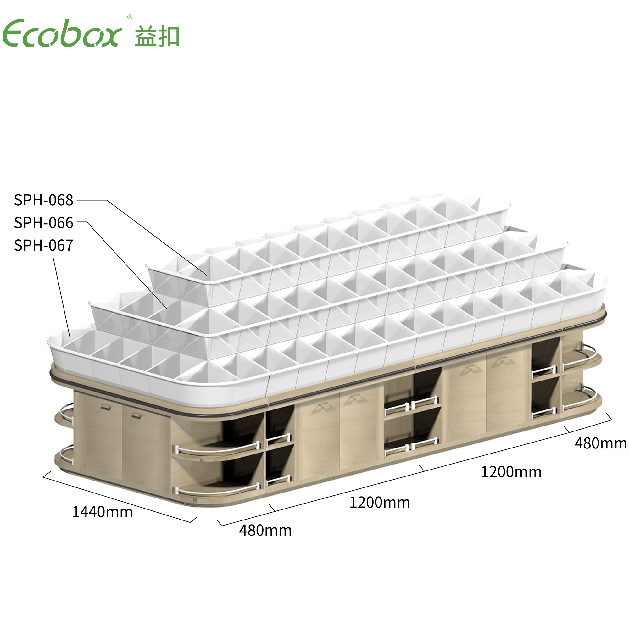 Exhibidores de alimentos a granel de supermercado Ecobox G009 con contenedores de supermercado Ecobox